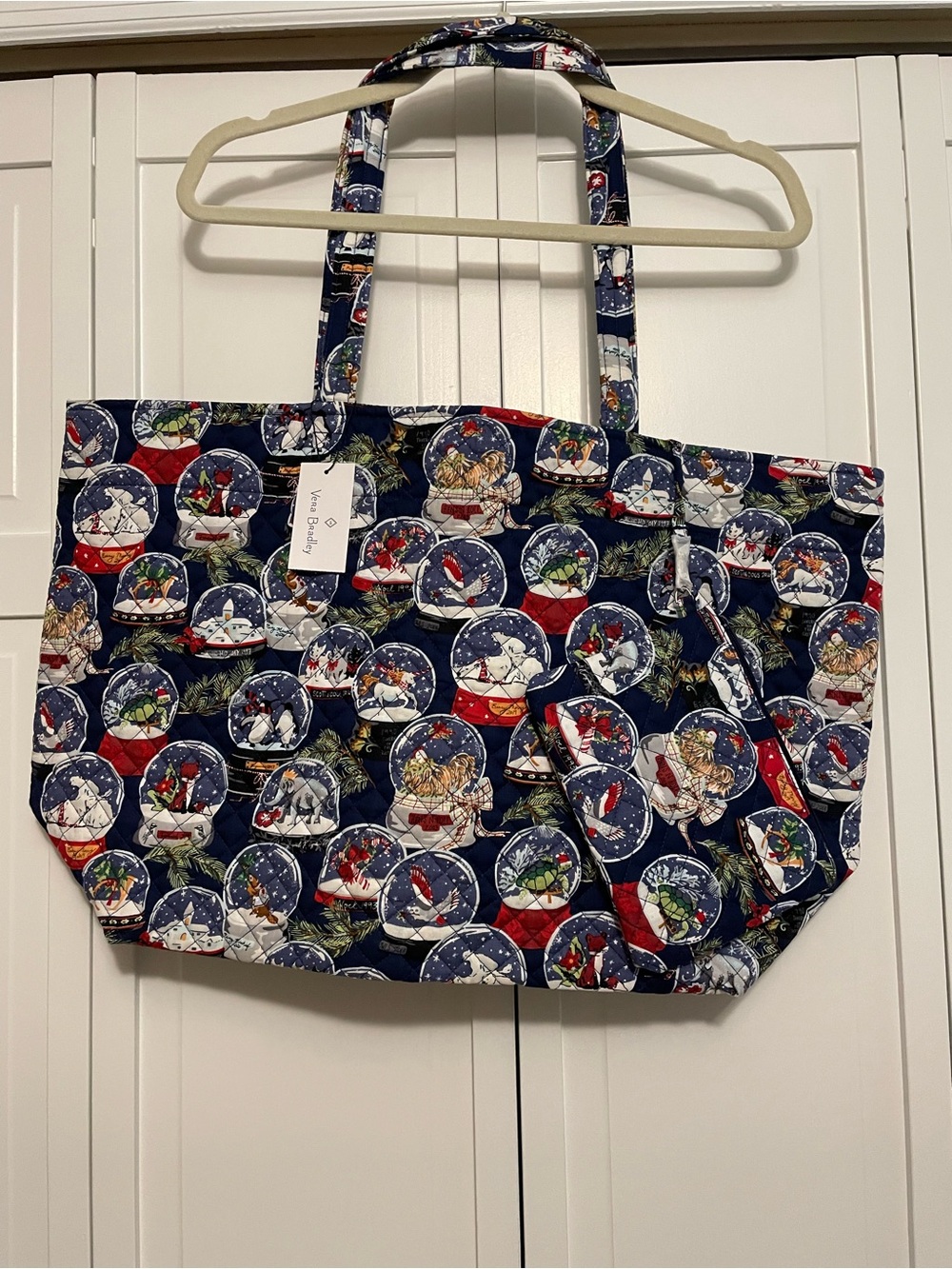 Vera Bradley Navy Holiday Snow Globe Quilted Tote with Multi-Color Accents